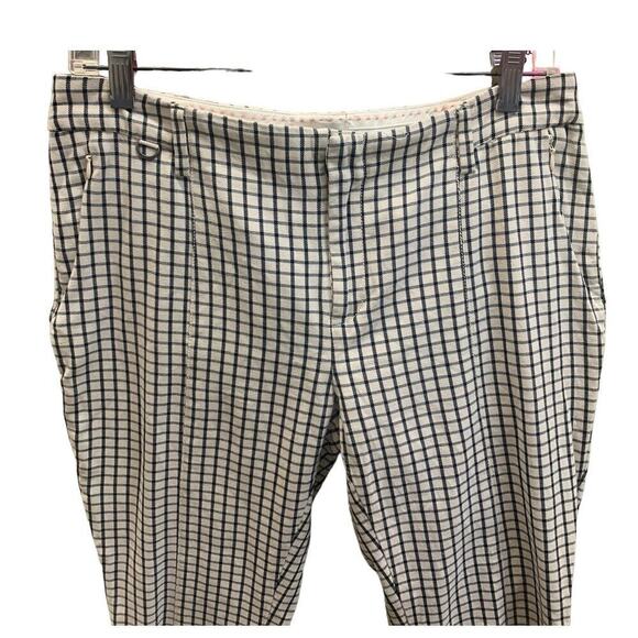 Anthropologie The Essential Slim Trousers Cream/Black Plaid Pants SZ 8 - Picture 3 of 12